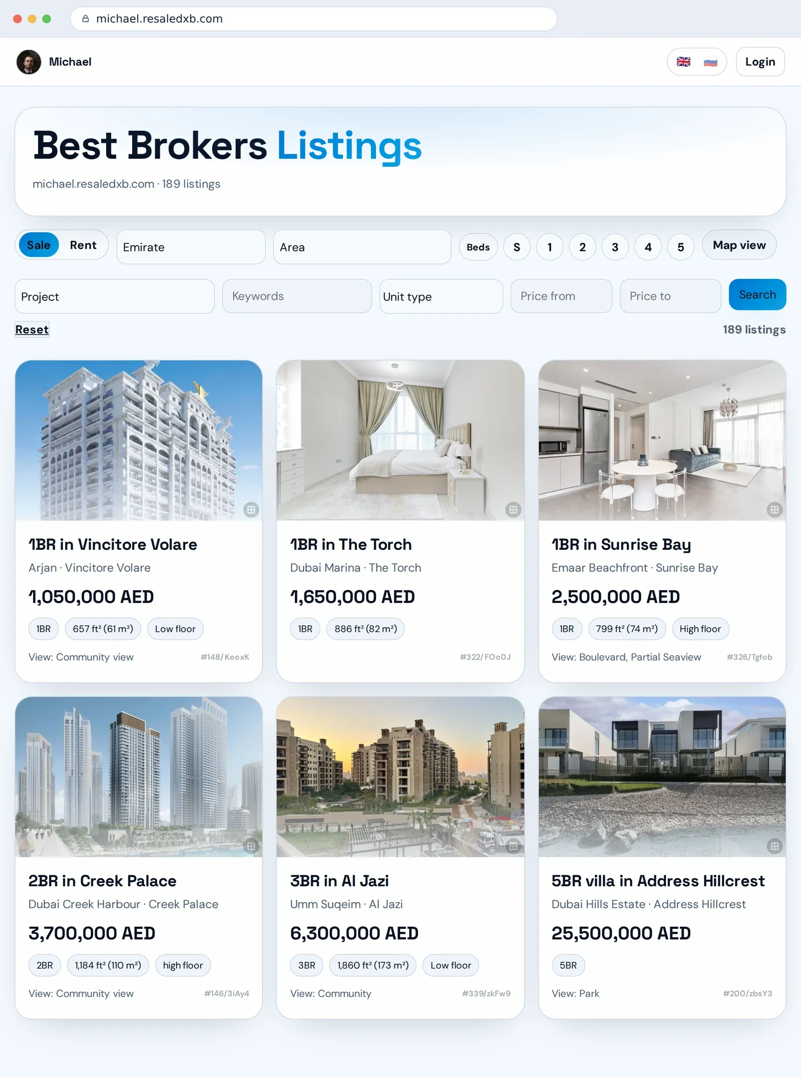 Broker site with listings