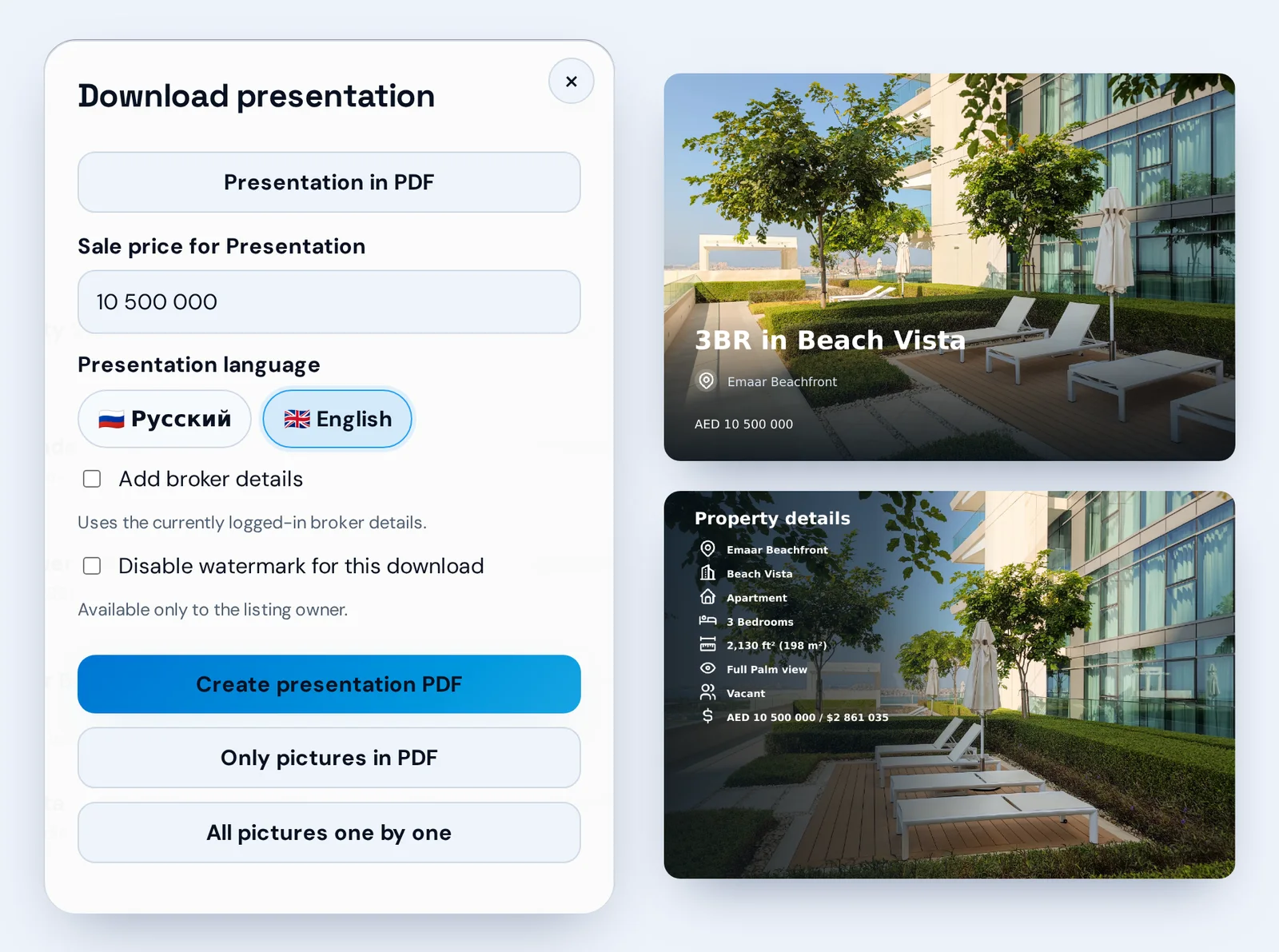Click to enlarge Presentation download window and the generated PDF