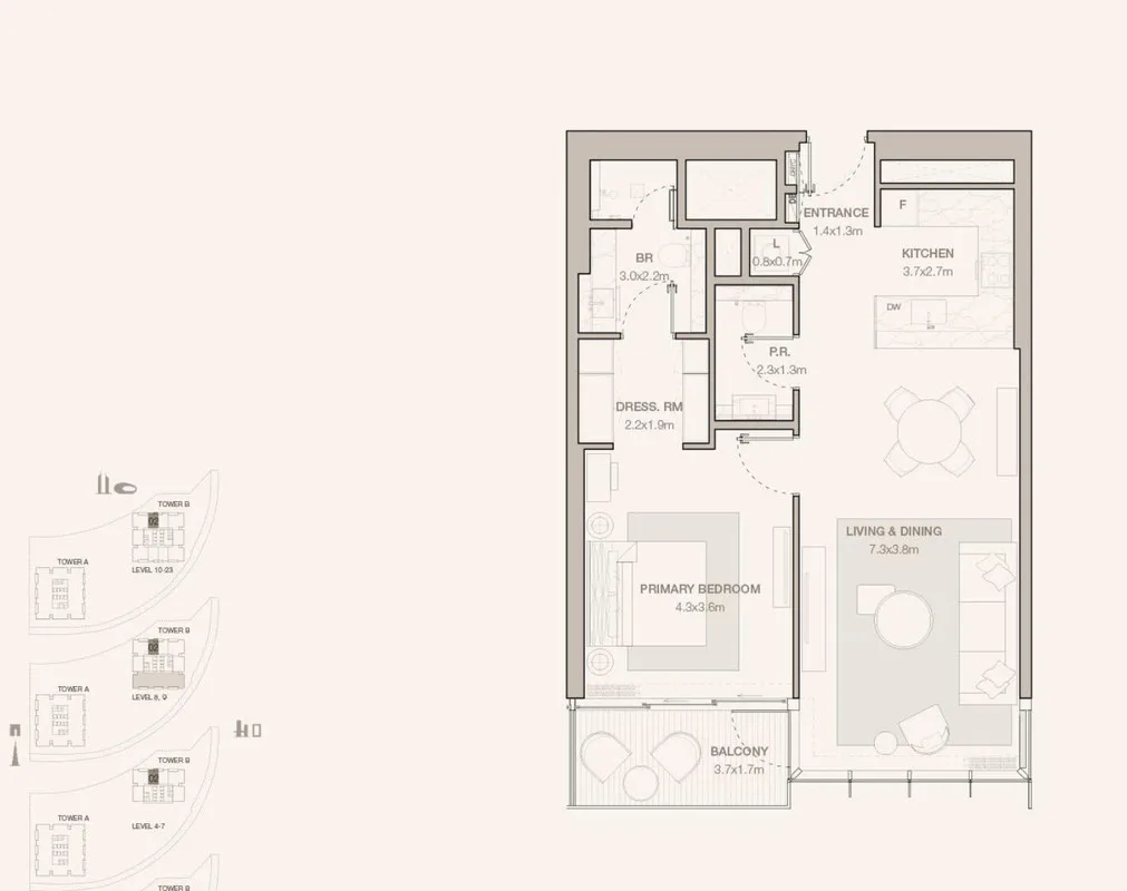1 спальня в Jumeirah Residences Emirates Towers