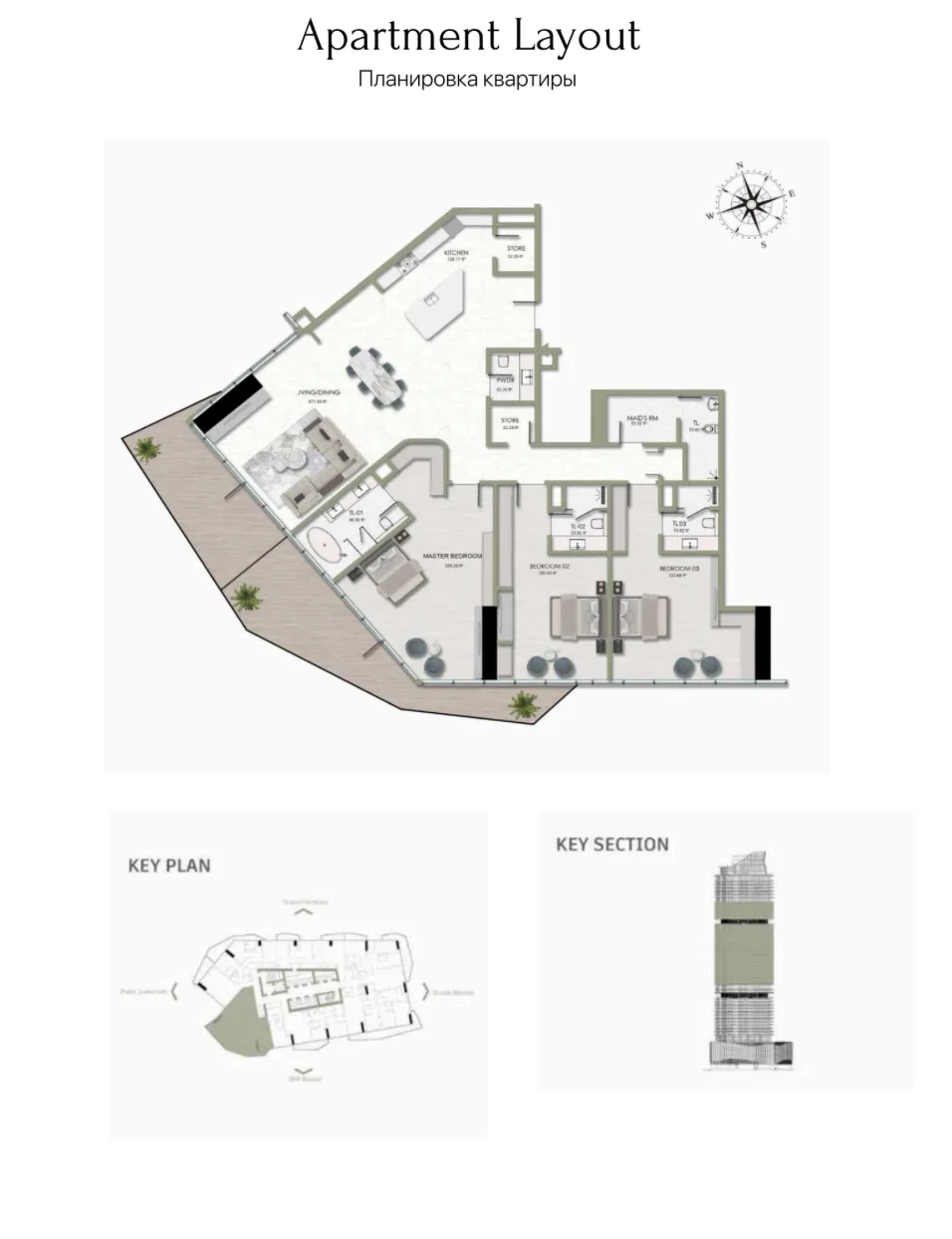 3 спальни в Habtoor Grand Residences