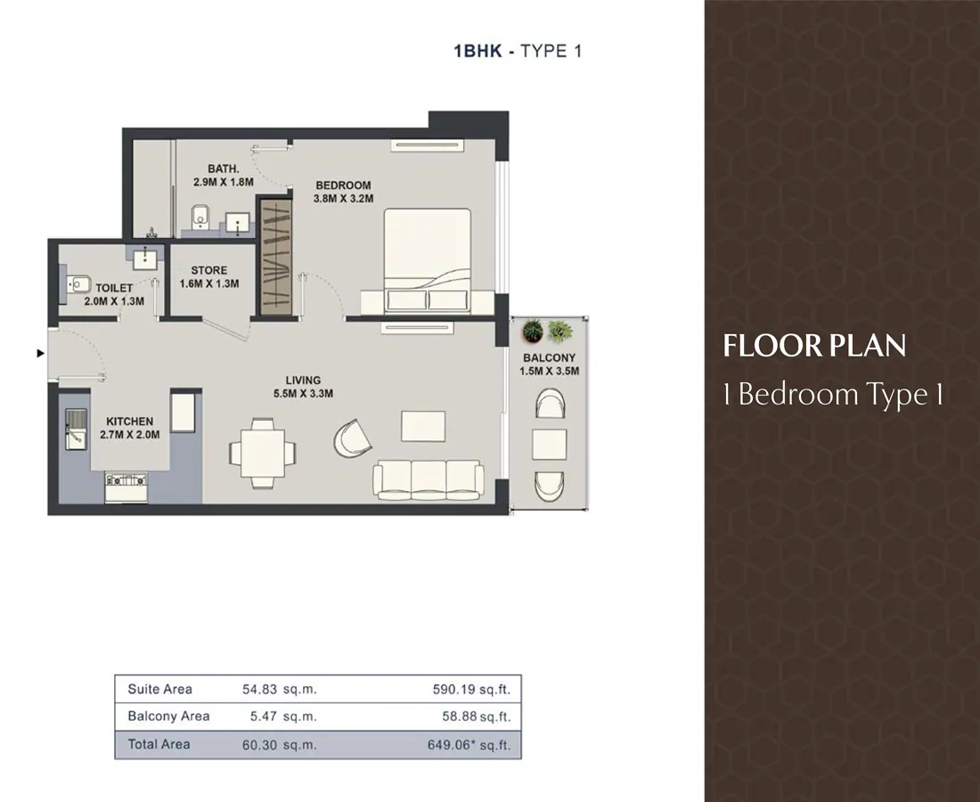 1BR in Maison Elysee I